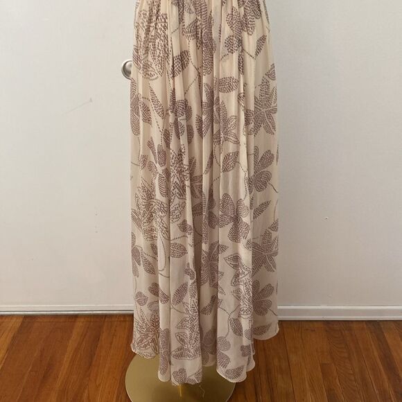 BCBG Beaded Cream & Brown Floral Silk Gown Size 2 - Picture 8 of 16